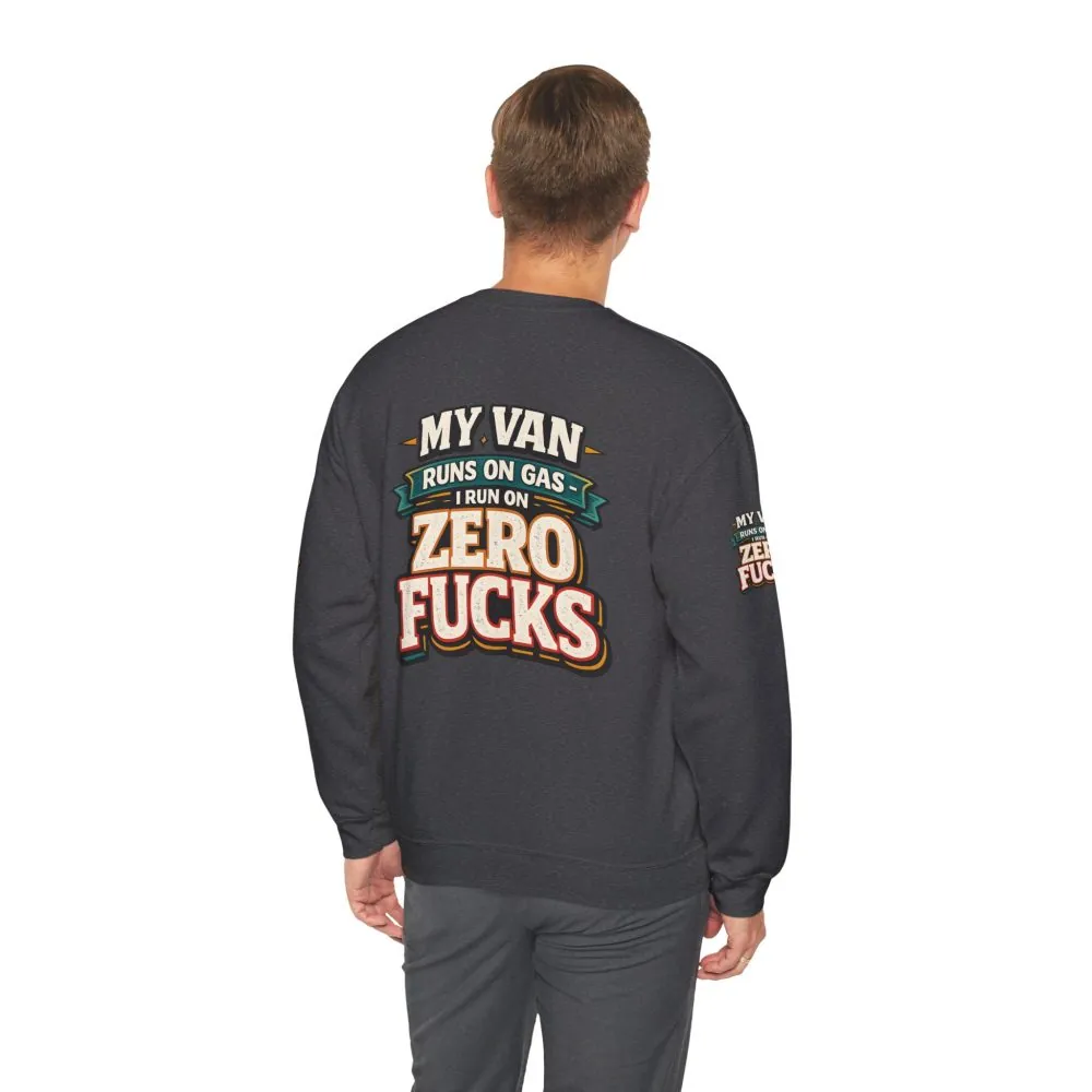 Unisex Heavy Blend™ Crewneck Sweatshirt — "My Van Runs On Gas" Design F**K-Line