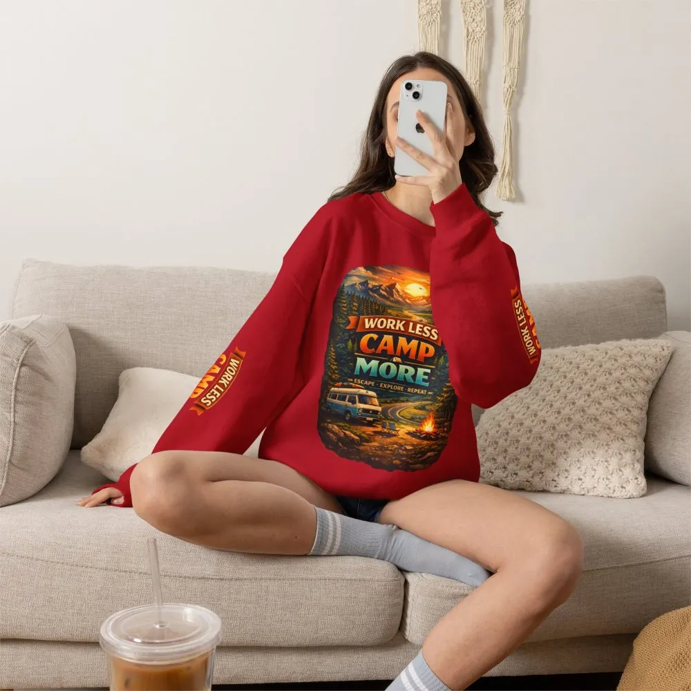 10269877315799451414_2048.jpeg Unisex Heavy Blend™ Crewneck Sweatshirt — "Work Less-Camp More" Design Scenic-Line