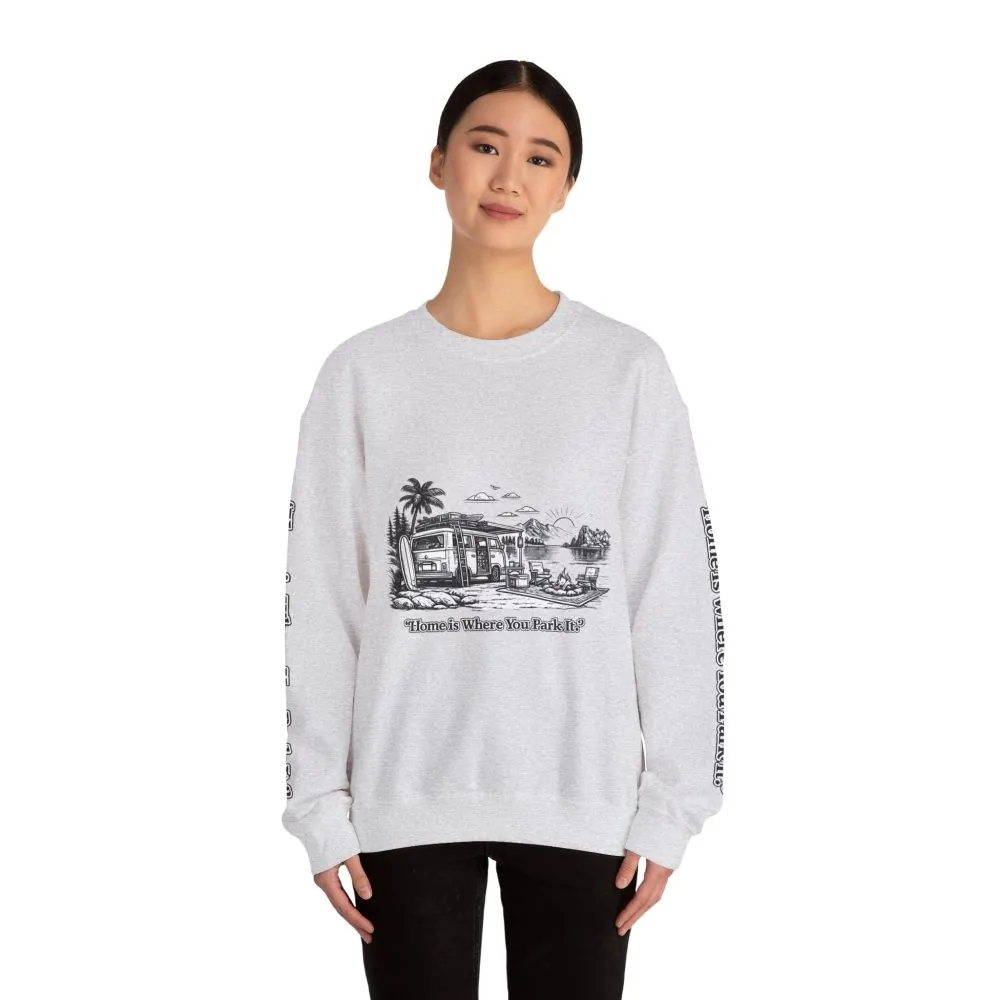10270019674929457021_2048.jpeg Unisex Heavy Blend™ Crewneck Sweatshirt — "Home Is Where You Park It" Design Minimal-Line