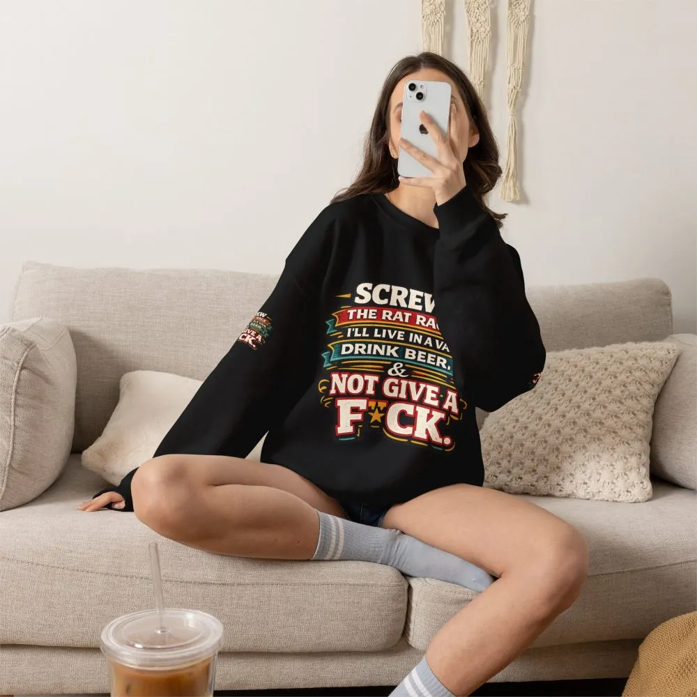 Unisex Heavy Blend™ Crewneck Sweatshirt — "Screw The Rat Race" Design F**K-Line