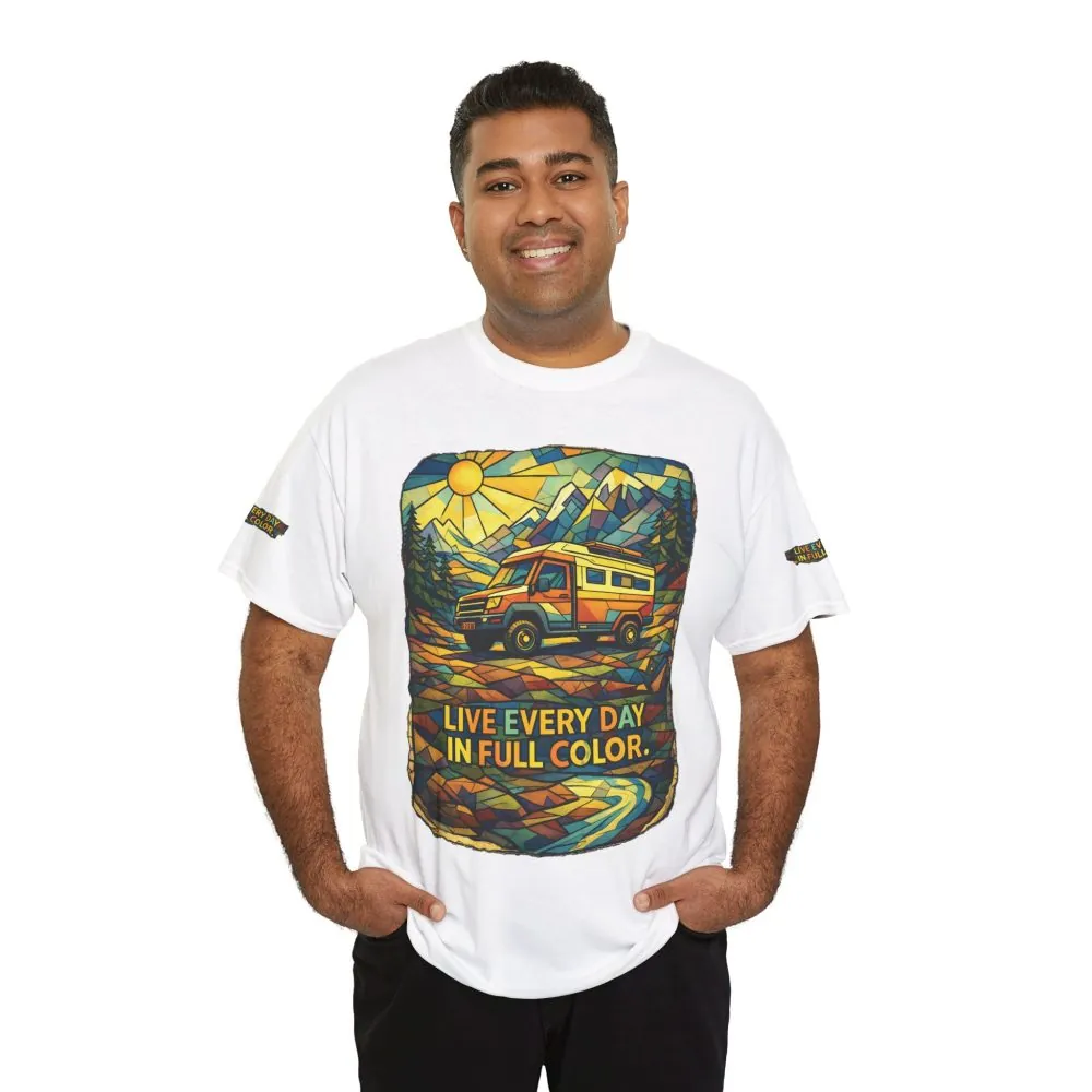 10289571570152128542_2048.jpeg Unisex Heavy Cotton Tee — "Live Life Every Day In Full Color" Design Cubic-Line