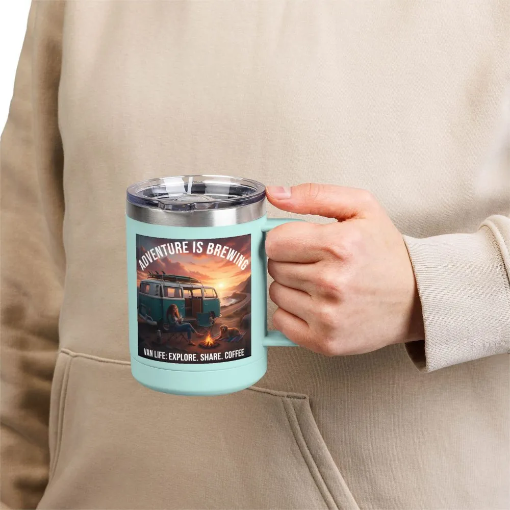 Coffee Mug Tumbler, 15oz-- "Adventure Is Brewing"