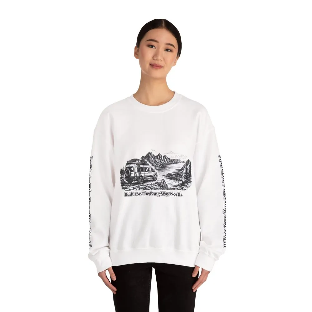 103054965093475383_2048.jpeg Unisex Heavy Blend™ Crewneck Sweatshirt — "Built For The Long Way North" Design Minimal-Line