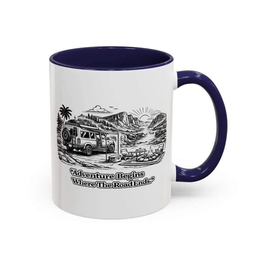 10312742072990988832_2048.jpeg Accent Coffee Mug (11, 15oz) — "Adventure Begins Where The Road Ends" Design Minimal-Line