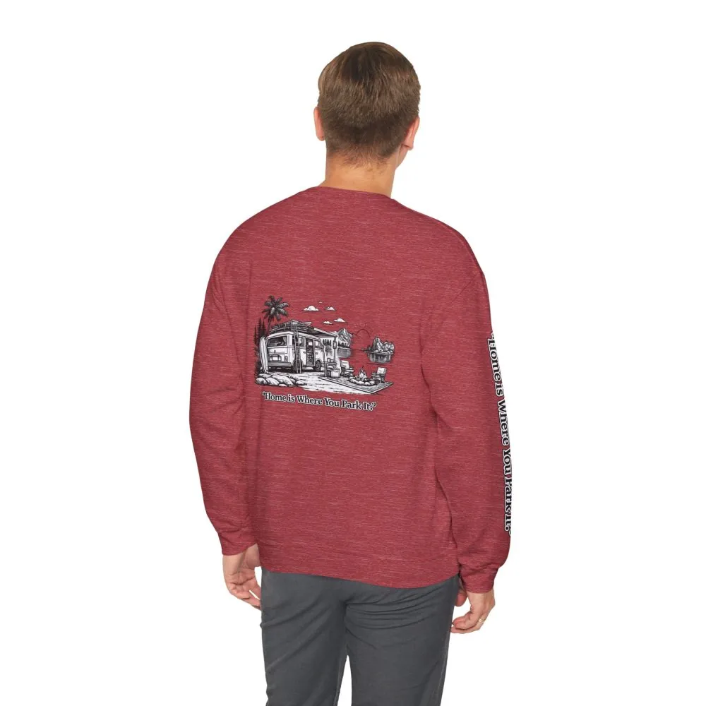 10336448521740430513_2048.jpeg Unisex Heavy Blend™ Crewneck Sweatshirt — "Home Is Where You Park It" Design Minimal-Line