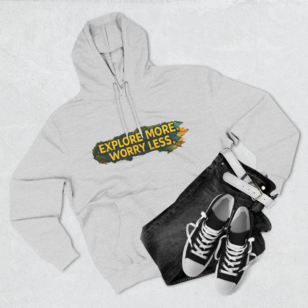 Three-Panel Fleece Hoodie - "Explore More Worry Less" Design Cubic-Line