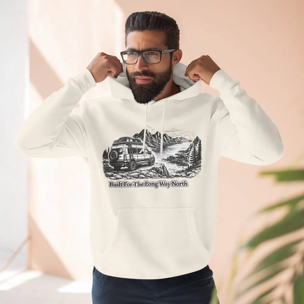 10374398187344286634_2048.jpeg Three-Panel Fleece Hoodie - "Built For The Long Way North" Design Minimal-Line