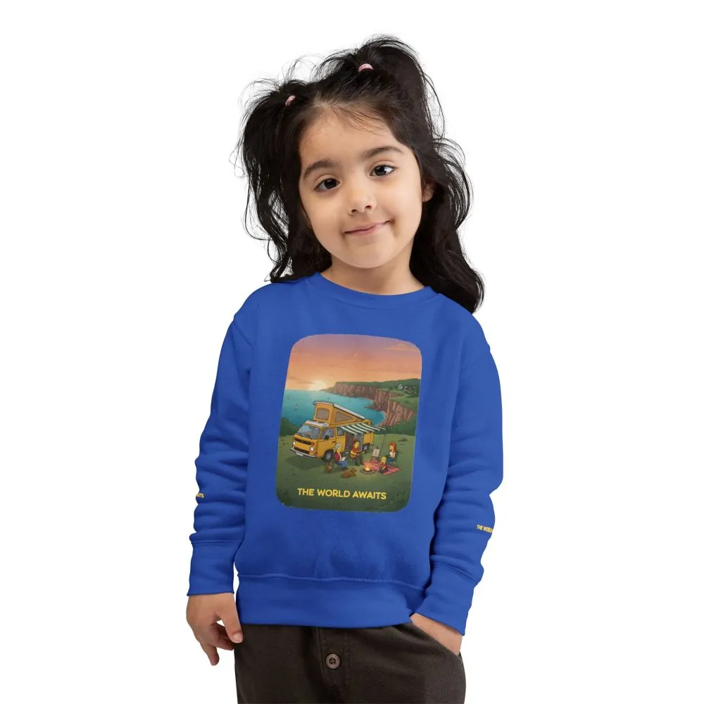 1037919590071989615_2048.jpeg Toddler Sweatshirt - "The World Awaits" (Design Sitcom-Line)