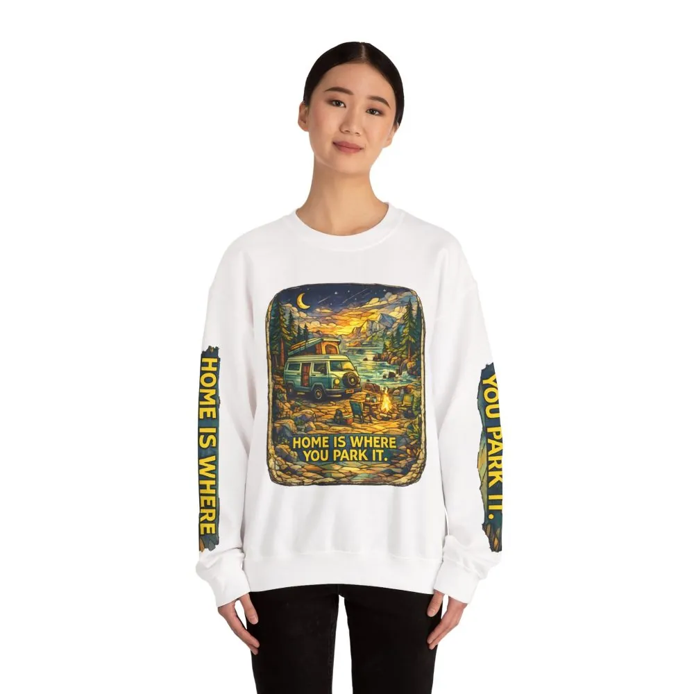 10385167429838349161_2048.jpeg Unisex Heavy Blend™ Crewneck Sweatshirt — "Home Is Where You Park It" Design Cubic-Line
