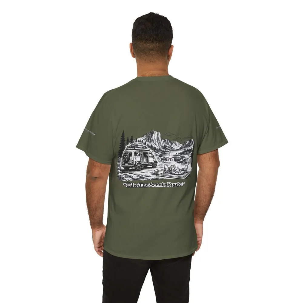1040885761429937061_2048.jpeg Unisex Heavy Cotton Tee — "Take The Scenic Route" Design Minimal-Line