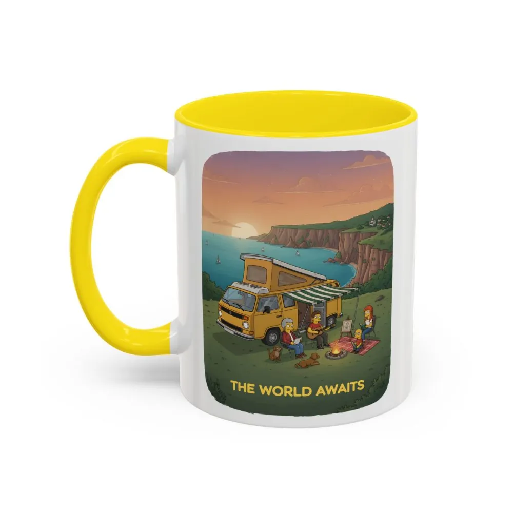 Accent Coffee Mug (11, 15oz) — "The World Awaits" Design Sitcom-Line
