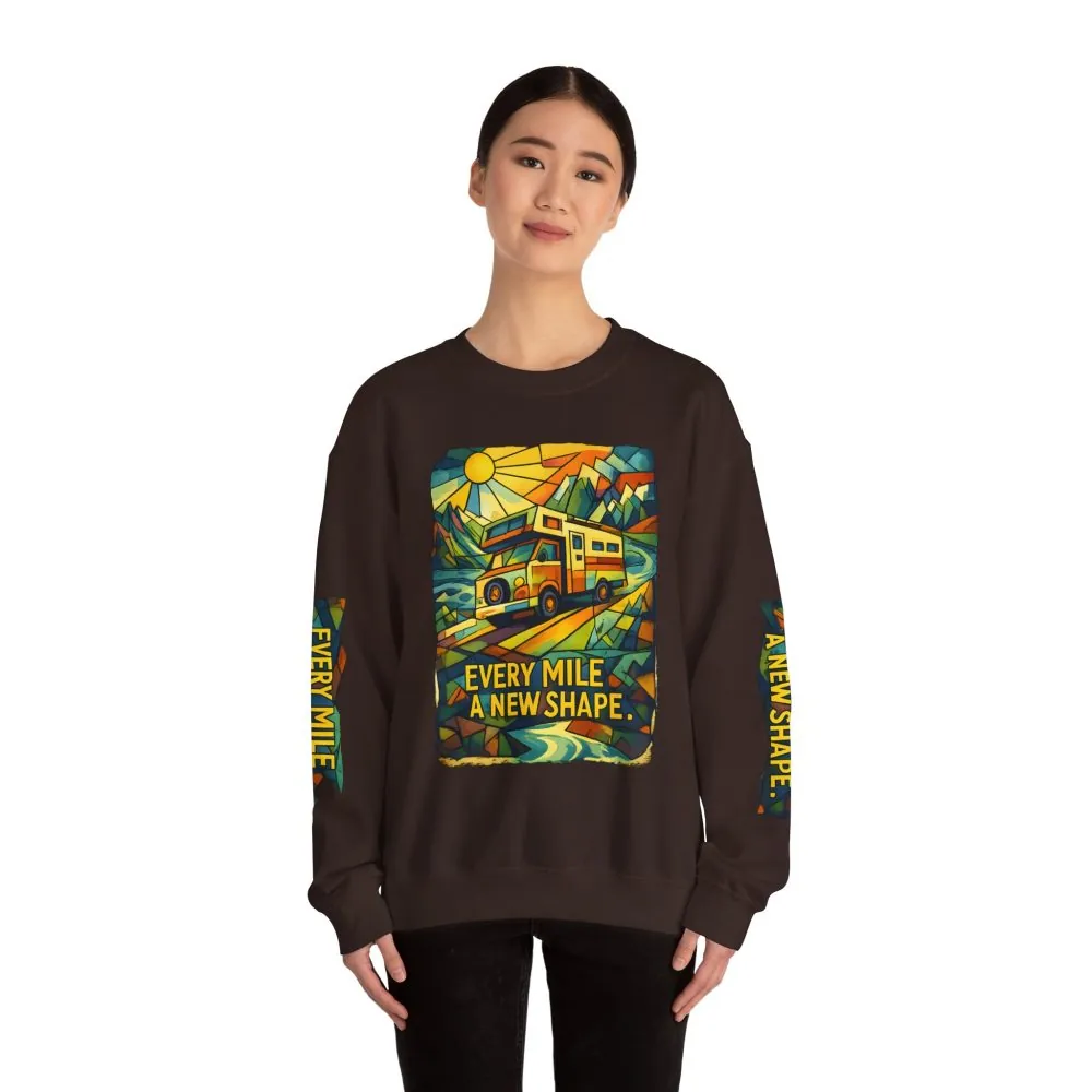 Unisex Heavy Blend™ Crewneck Sweatshirt — "Every Mile A New Shape" Design Cubic-Line