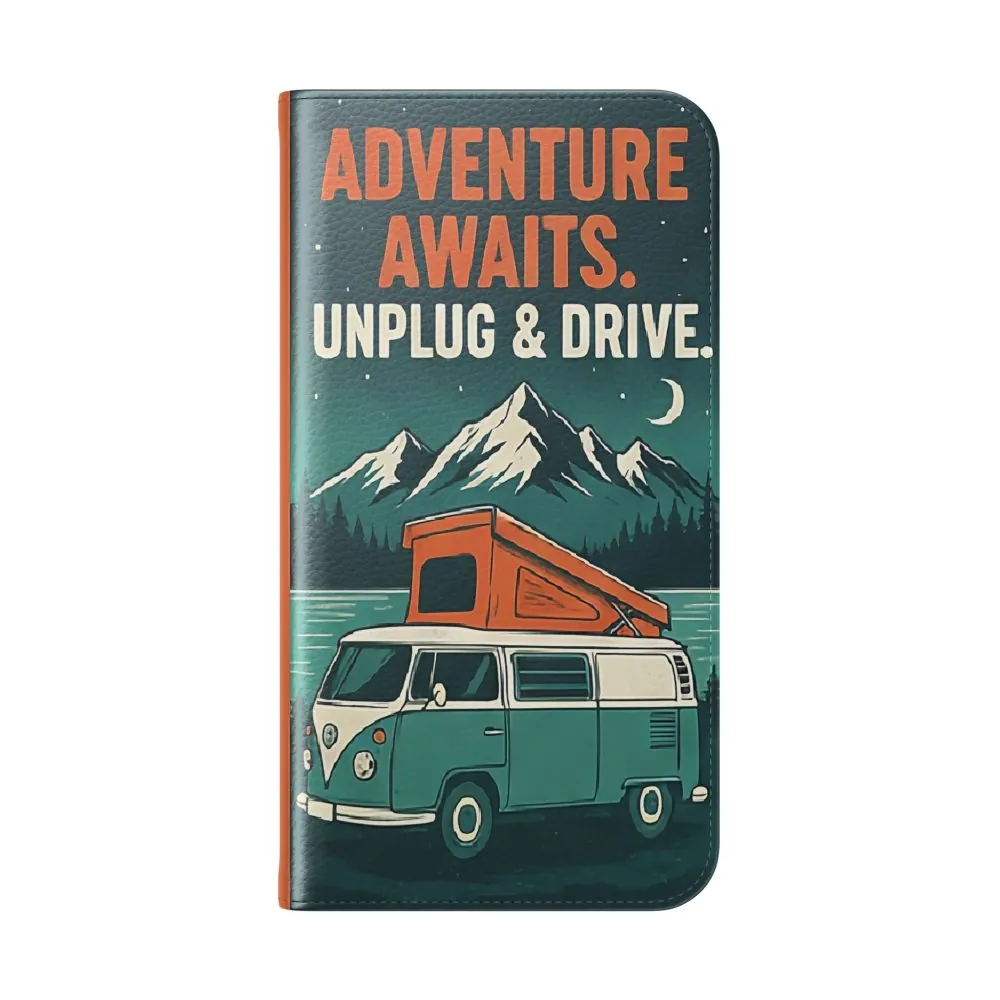 Flip Phone Case — "Adventure Awaits, Fuel Your Journey, Not the WiFi" Wallet Cover