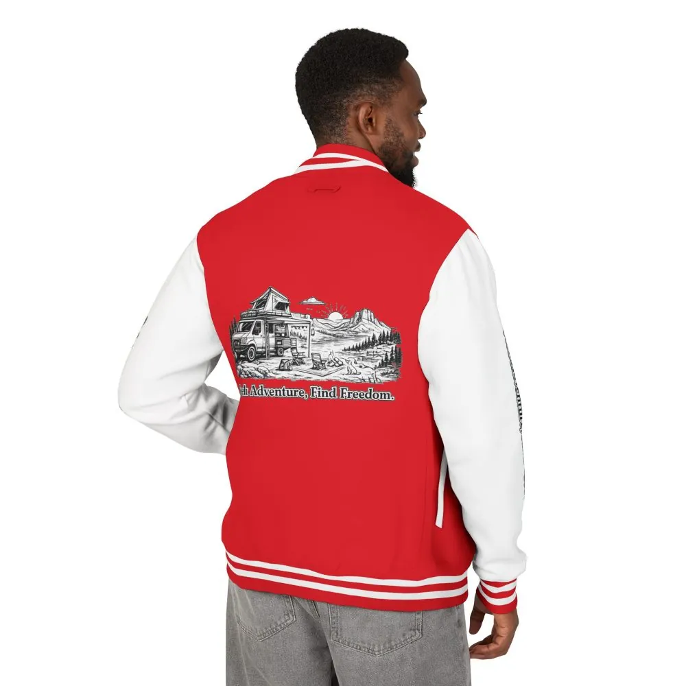 Unisex Heavyweight Letterman Jacket — "Seek Adventure, Find Freedom" Travel Varsity Coat