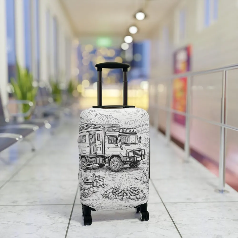 Luggage Cover — Adventure Camper Sketch Travel Suitcase