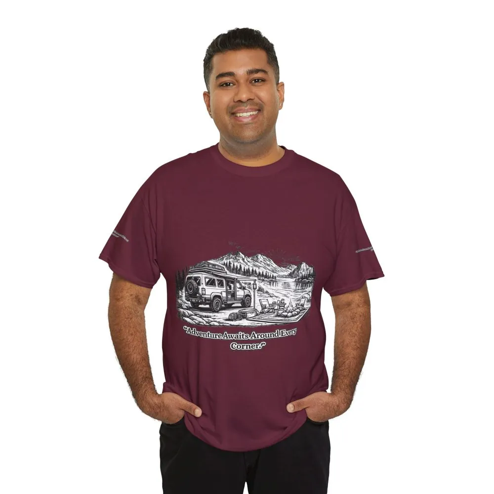 10455457231439182138_2048.jpeg Unisex Heavy Cotton Tee — "Adventure Awaits Around Every Corner" Design Minimal-Line