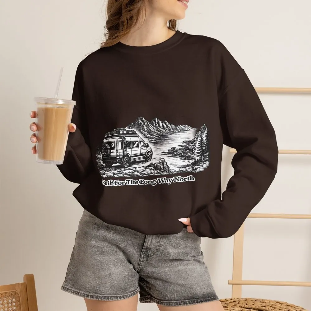 10462498490240670223_2048.jpeg Unisex Heavy Blend™ Crewneck Sweatshirt — "Built For The Long Way North" Design Minimal-Line