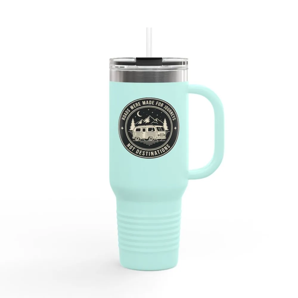 1047006028516511753_2048.jpeg Insulated Travel Mug -'ROAD WHERE MADE FOR JOURNEYS-NOT DESTINATIONS' (40oz ) – Retro Camper Design, Keep Drinks Hot or Cold