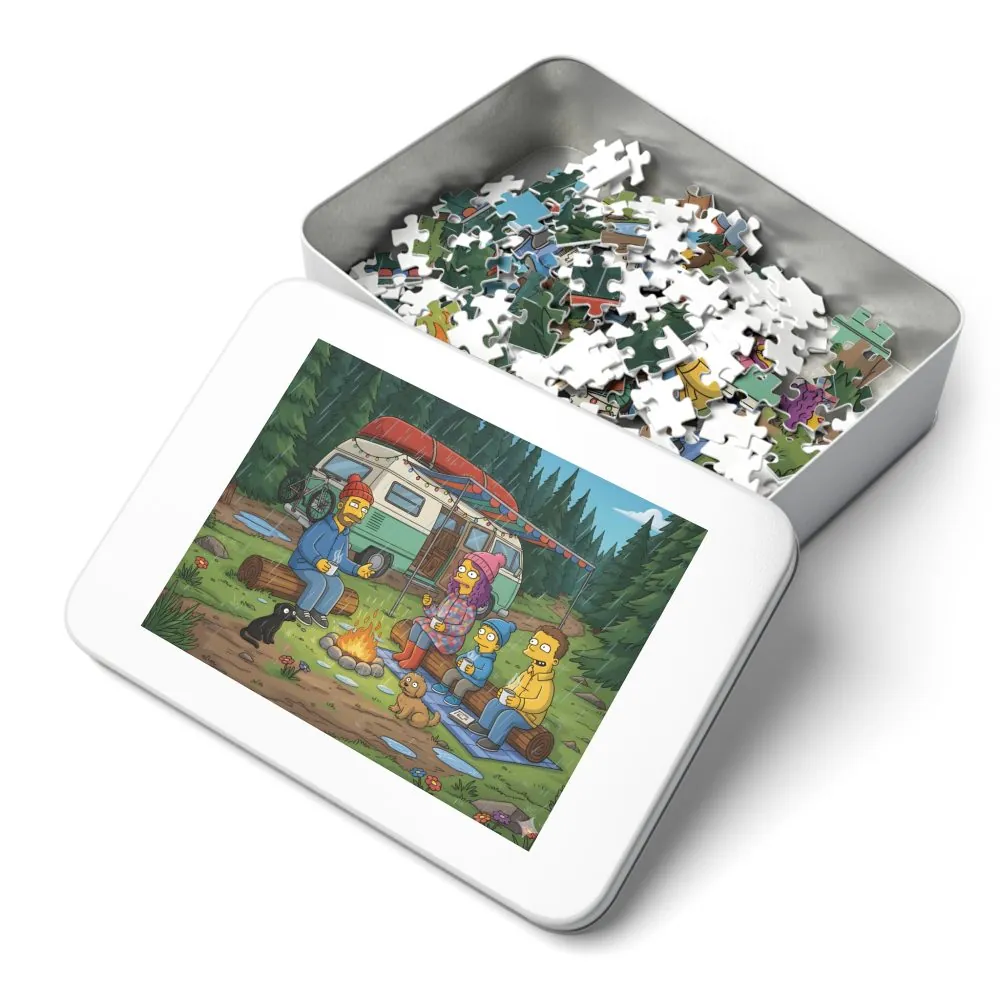 Jigsaw Puzzle with Tin — Outdoor Camper Scene