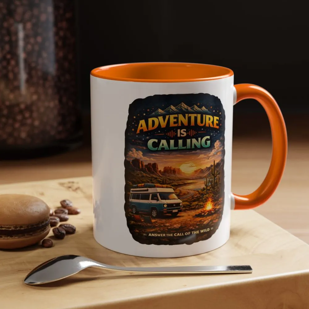 Accent Coffee Mug (11, 15oz) — "Adventure Is Calling" Design Scenic-Line
