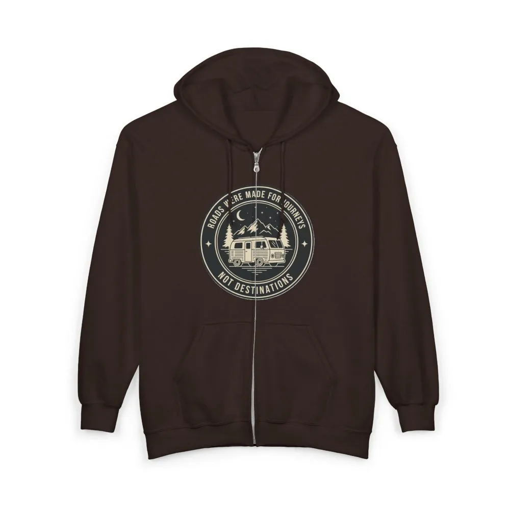 10482388856410226149_2048.jpeg Zip Hoodie — "ROAD WHERE MADE FOR JOURNEYS-NOT DESTINATIONS"(Front + Back Printed) Camper Van Adventure Zip-Up