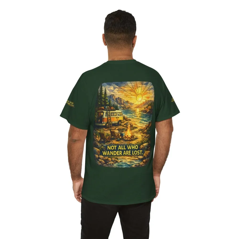Unisex Heavy Cotton Tee — "Not All Who Wander Are Lost " Design Cubic-Line
