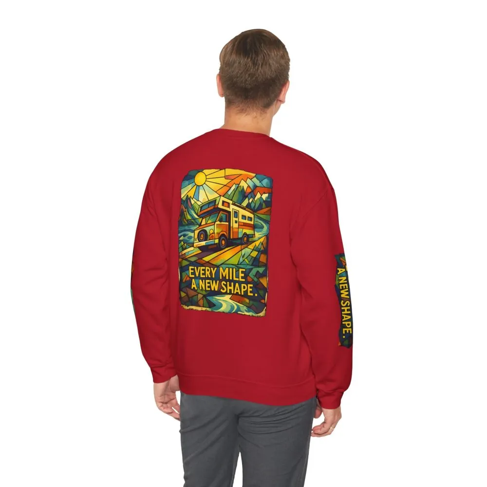 Unisex Heavy Blend™ Crewneck Sweatshirt — "Every Mile A New Shape" Design Cubic-Line