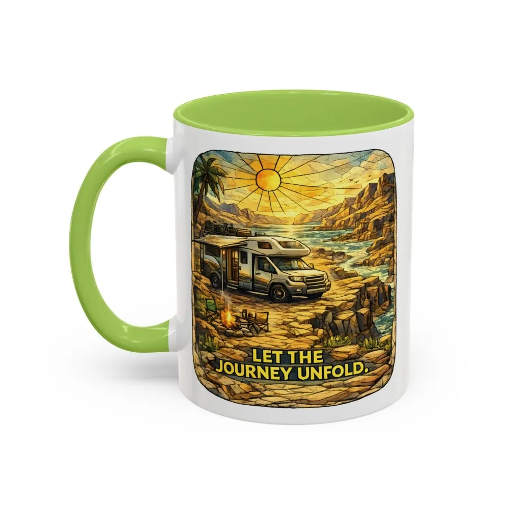 Accent Coffee Mug (11, 15oz) — "Let The Journey Unfold" Design Cubic-Line