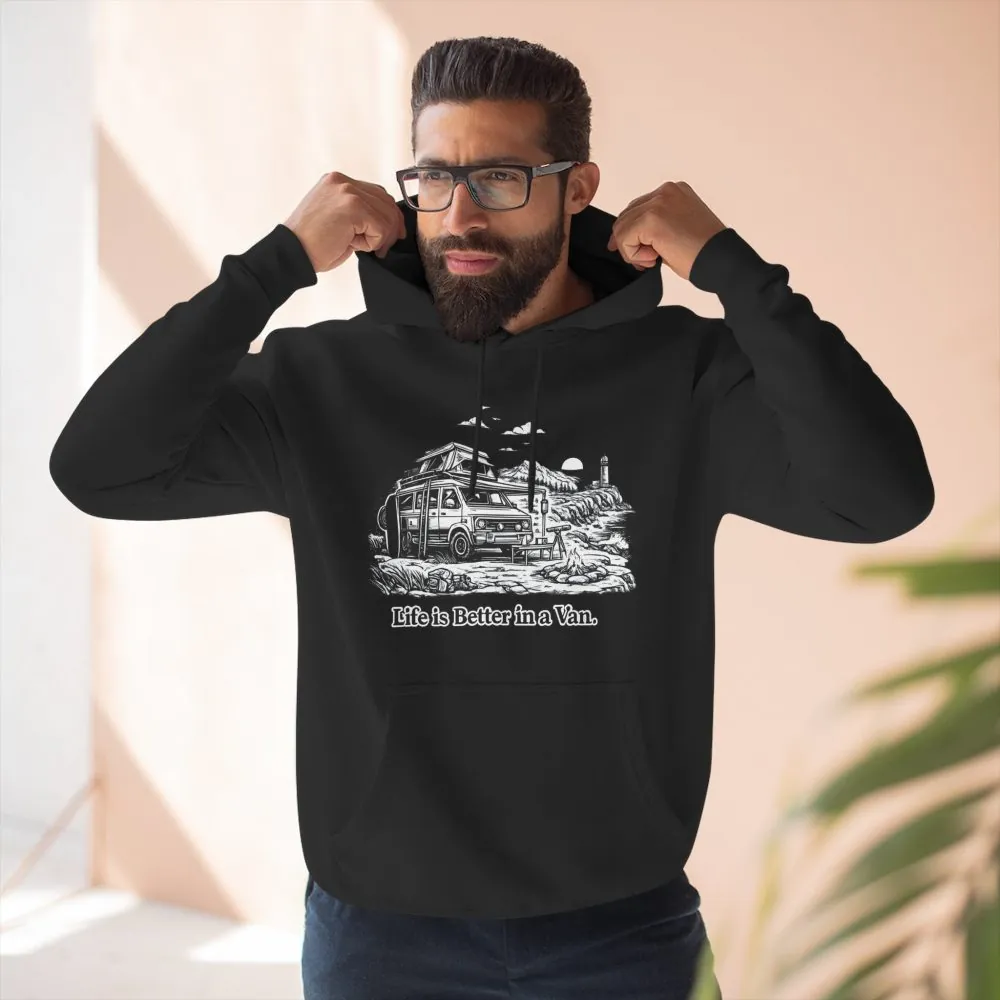 Three-Panel Fleece Hoodie - "Life Is Better In A Van" Design Minimal-Line