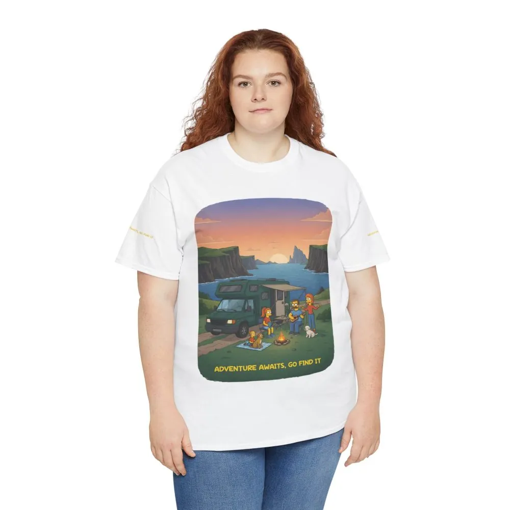 Unisex Heavy Cotton Tee — "Adventure Awaits-Go Find It" Design Sitcom-Line