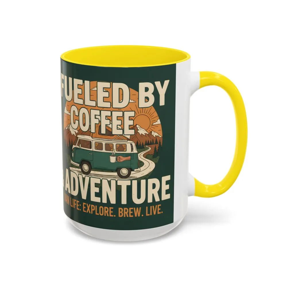 Accent Coffee Mug (11, 15oz) — "Fueled by Coffee & Adventure"