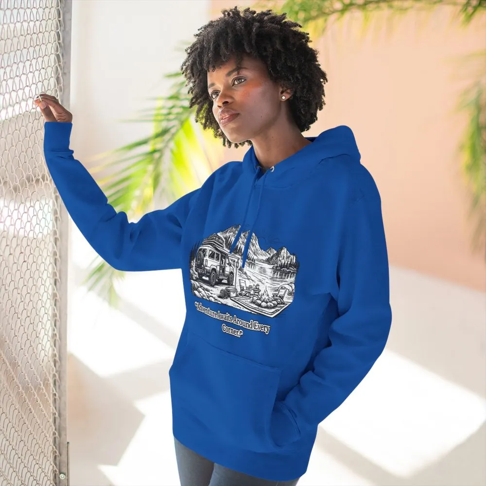 10527294261174448866_2048.jpeg Three-Panel Fleece Hoodie - "Adventure Awaits Around Every Corner" Design Minimal-Line