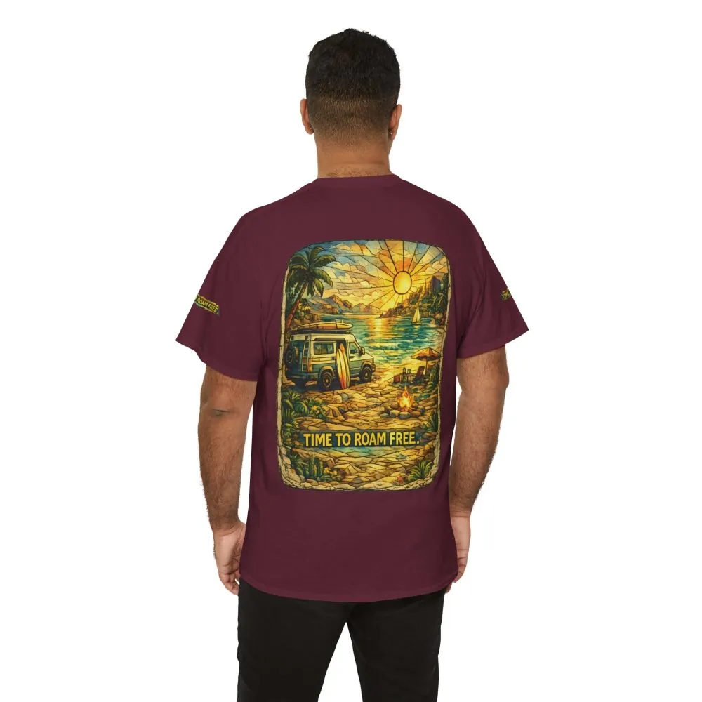 Unisex Heavy Cotton Tee — "Time To Roam Free" Design Cubic-Line