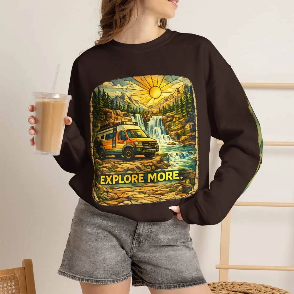 Unisex Heavy Blend™ Crewneck Sweatshirt — "Explore More" Design Cubic-Line