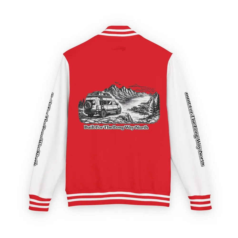 10538123348220709233_2048.jpeg Unisex Heavyweight Letterman Jacket — "Built For The Long Way North" Travel Varsity Coat