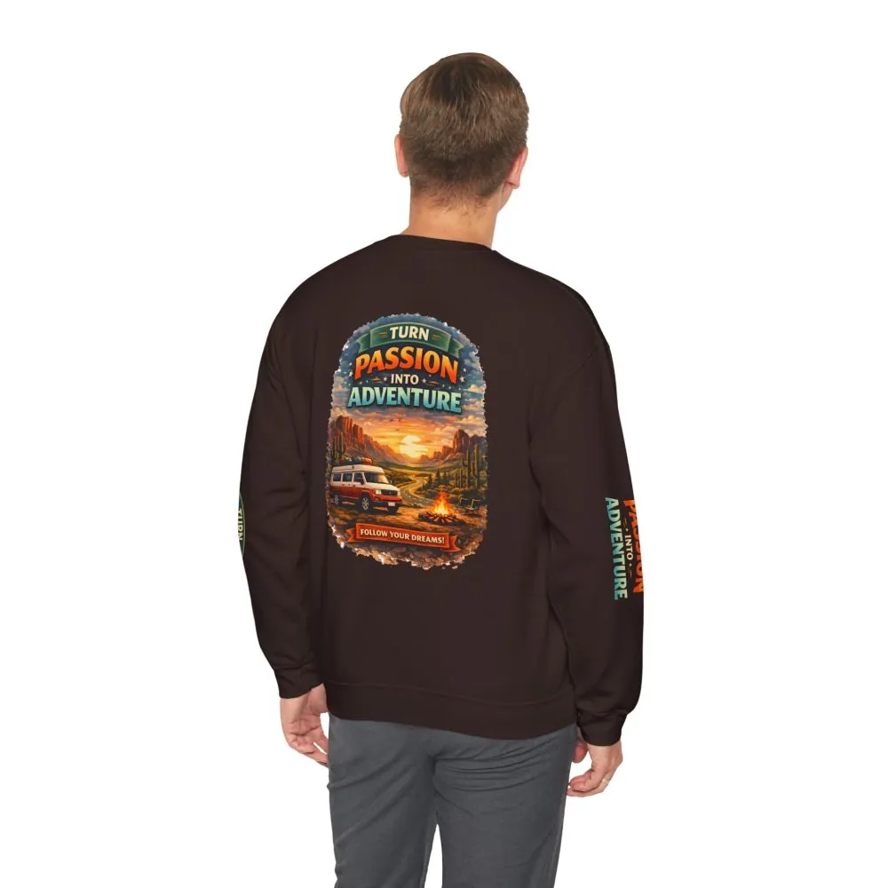 Unisex Heavy Blend™ Crewneck Sweatshirt — "Turn Passion Into Adventure" Design Scenic-Line