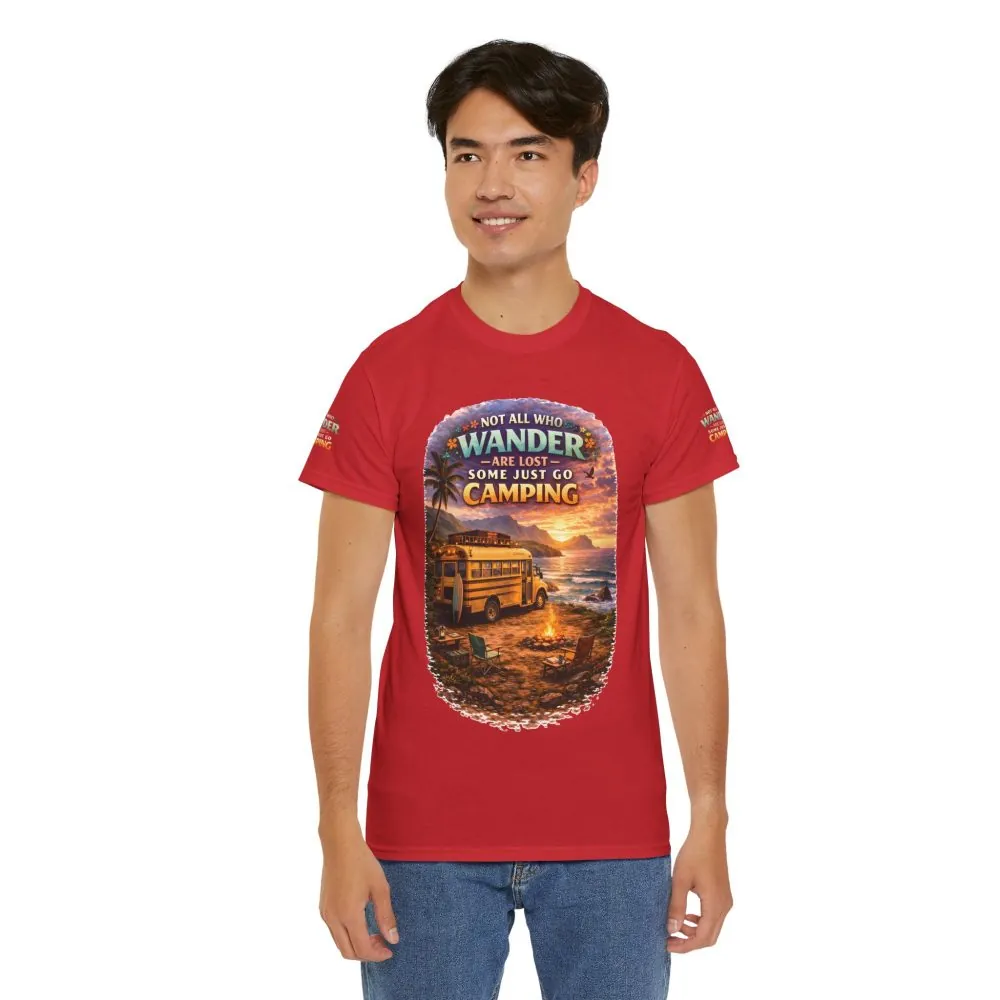 Unisex Heavy Cotton Tee — "Not All Who Wander Are Lost" Design Scenic-Line