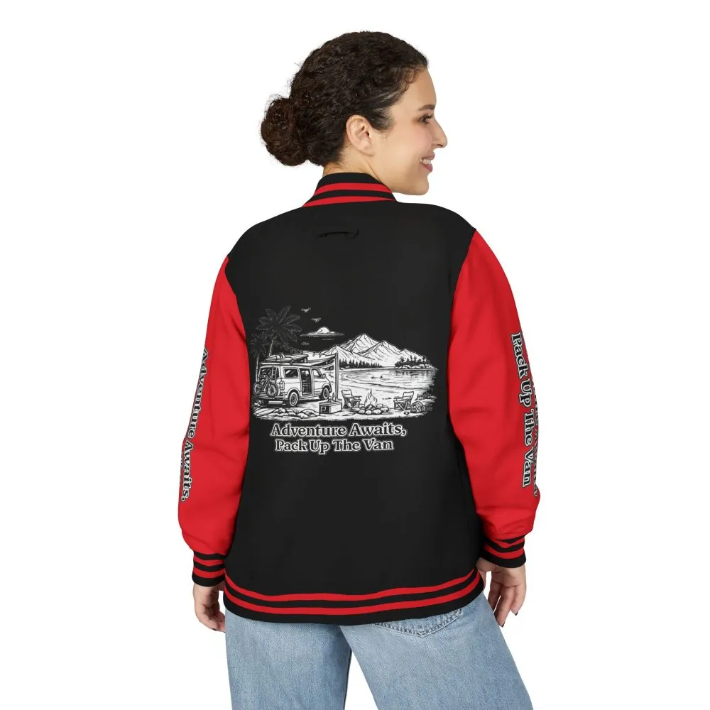 10564141233787595065_2048.jpeg Unisex Heavyweight Letterman Jacket — "Adventure Awaits,Pack Up The Van" Travel Varsity Coat