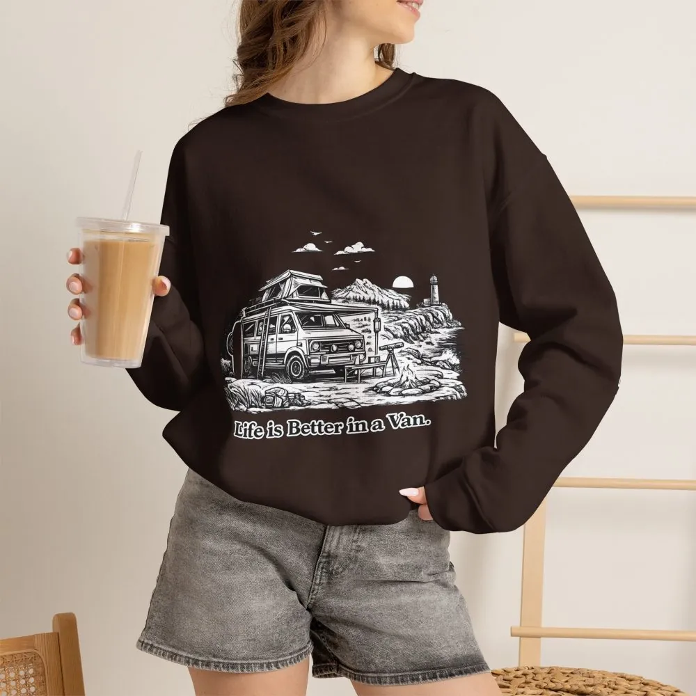 10571606647779378143_2048.jpeg Unisex Heavy Blend™ Crewneck Sweatshirt — "Life Is Better In A Van" Design Minimal-Line