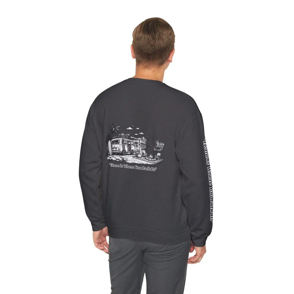 10574578029487469989_2048.jpeg Unisex Heavy Blend™ Crewneck Sweatshirt — "Home Is Where You Park It" Design Minimal-Line