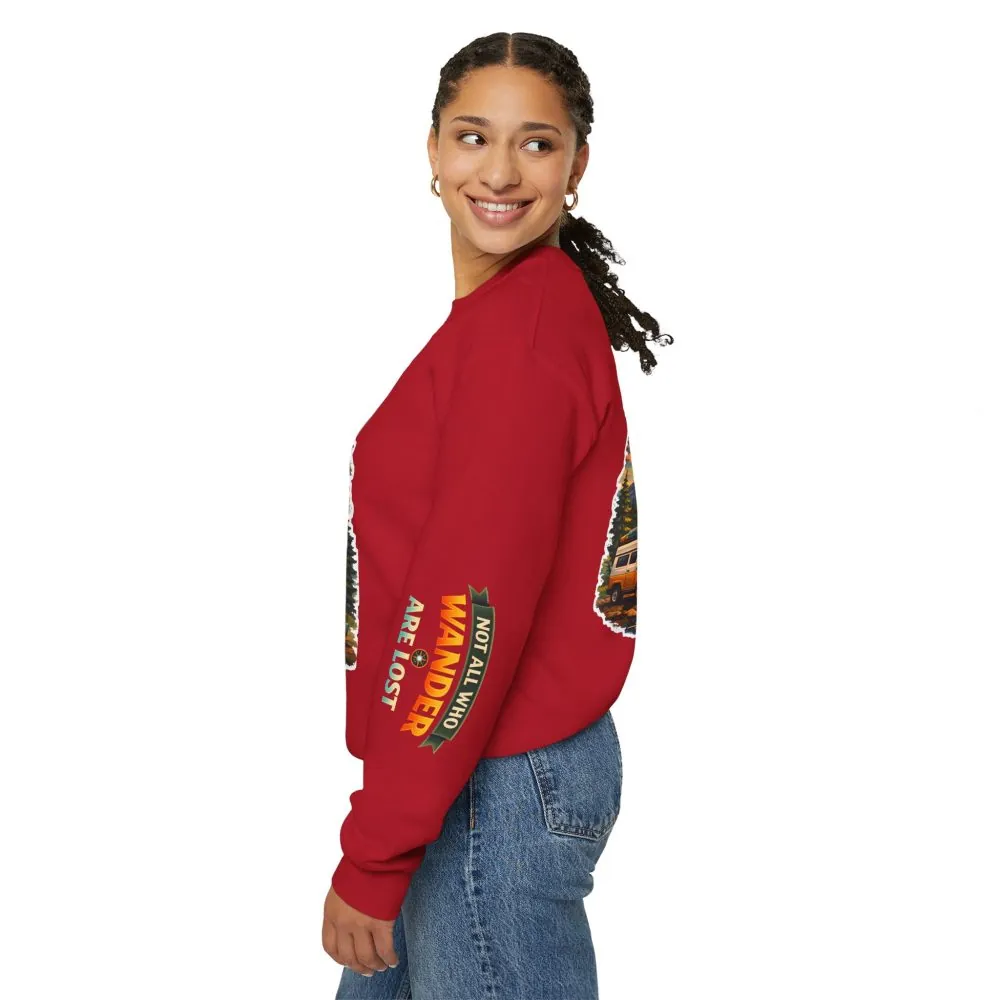 Unisex Heavy Blend™ Crewneck Sweatshirt — "Not All Who Wander Are Lost" Design Scenic-Line