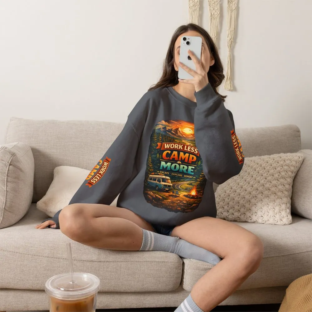 10576827211310671722_2048.jpeg Unisex Heavy Blend™ Crewneck Sweatshirt — "Work Less-Camp More" Design Scenic-Line