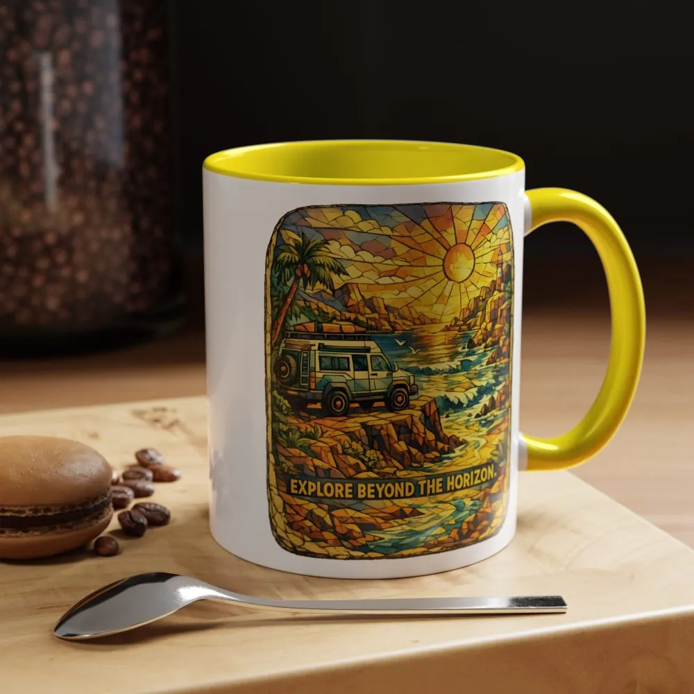 Accent Coffee Mug (11, 15oz) — "Explore Beyond The Horizon" Design Cubic-Line