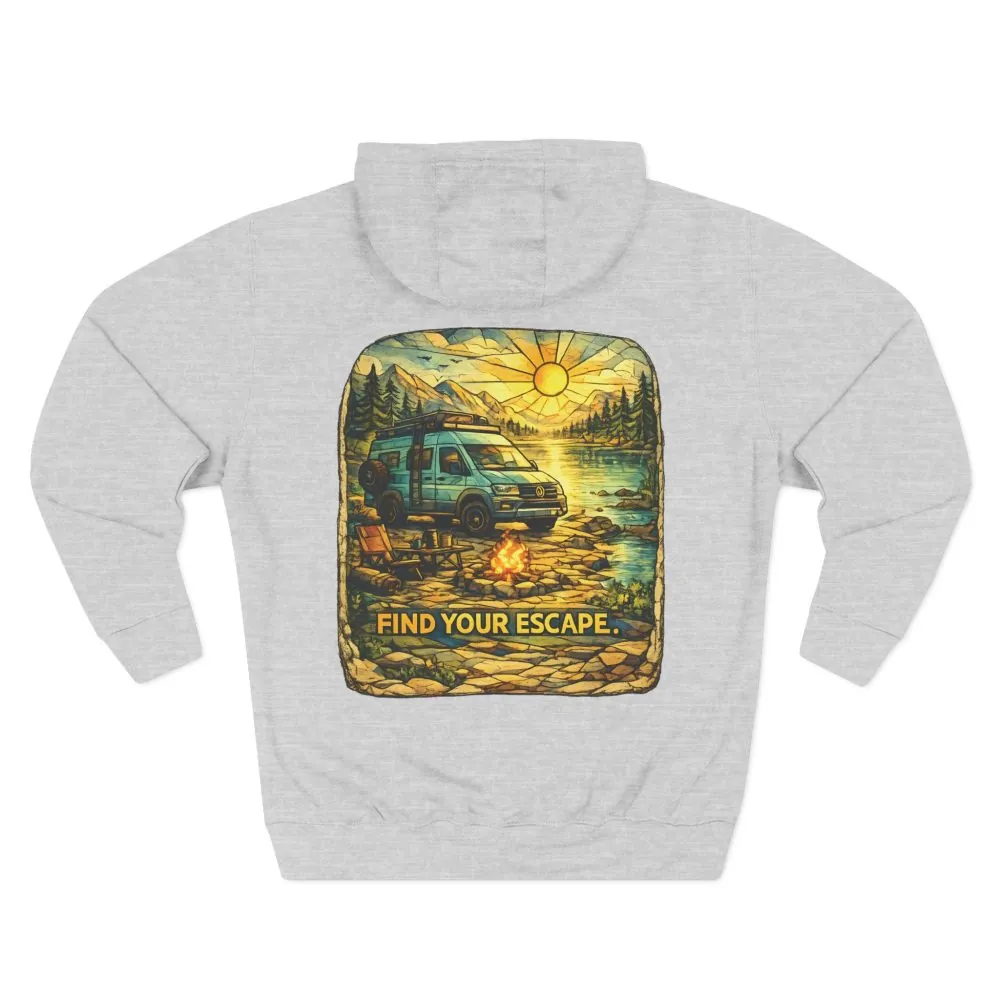10585934562610099145_2048.jpeg Three-Panel Fleece Hoodie - "Find Your Escape" Design Cubic-Line