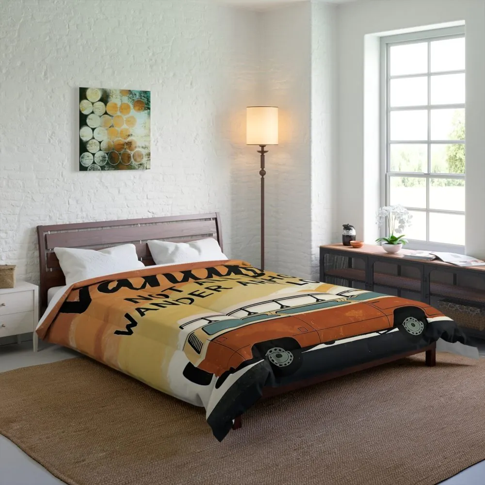 Comforter — “Vanlife: Not All Who Wander Are Lost” Retro Camper Bedding
