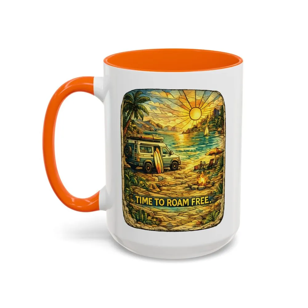 Accent Coffee Mug (11, 15oz) — "Time To Roam Free" Design Cubic-Line
