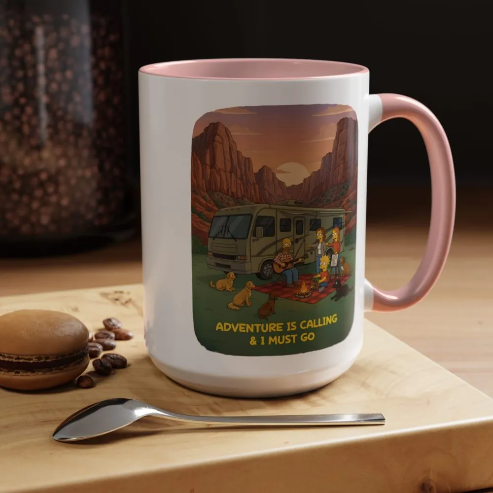 Accent Coffee Mug (11, 15oz) — "Adventure Is Calling-I Must Go" Design Sitcom-Line