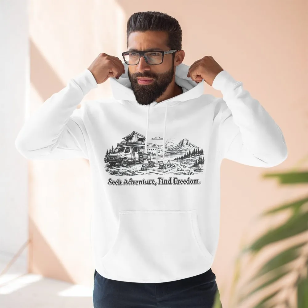 Three-Panel Fleece Hoodie - "Seek Adventure, Find Freedom" Design Minimal-Line