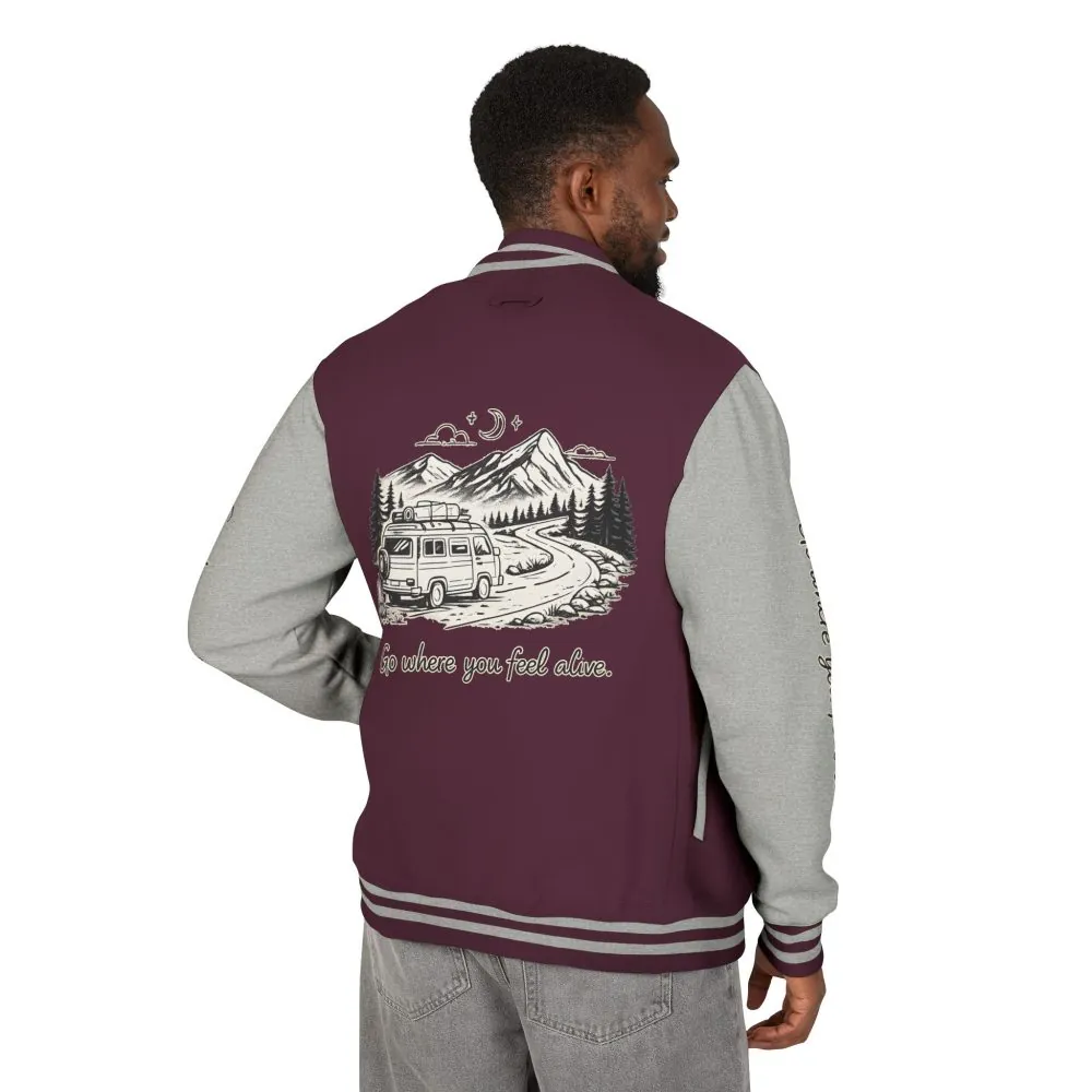 10630576136459561573_2048.jpeg Unisex Heavyweight Letterman Jacket — "Go Where You Feel Alive" Travel Varsity Coat