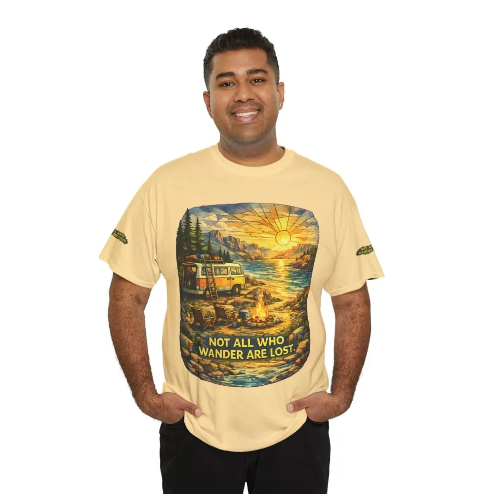 Unisex Heavy Cotton Tee — "Not All Who Wander Are Lost " Design Cubic-Line
